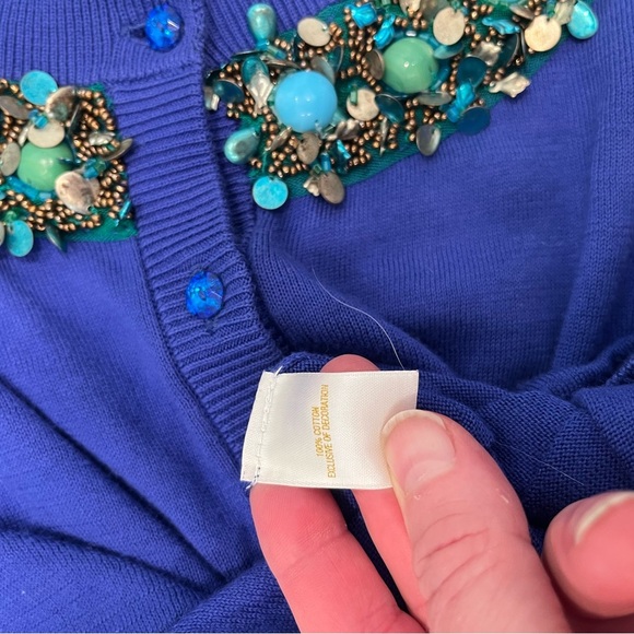 kate spade Button Down Embellished Cardigan Royal Blue Beads Sequin Yoke Small - Picture 10 of 10